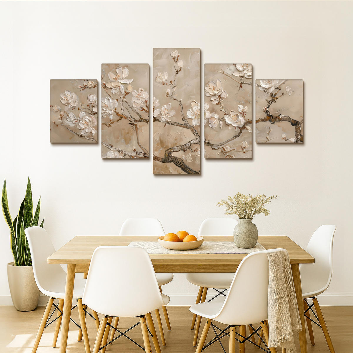 LEINWANDBILD 5er Set Beige - Blüte - Modern 150x80 cm - Greige, Textil (150/80cm) - MuchoWow
