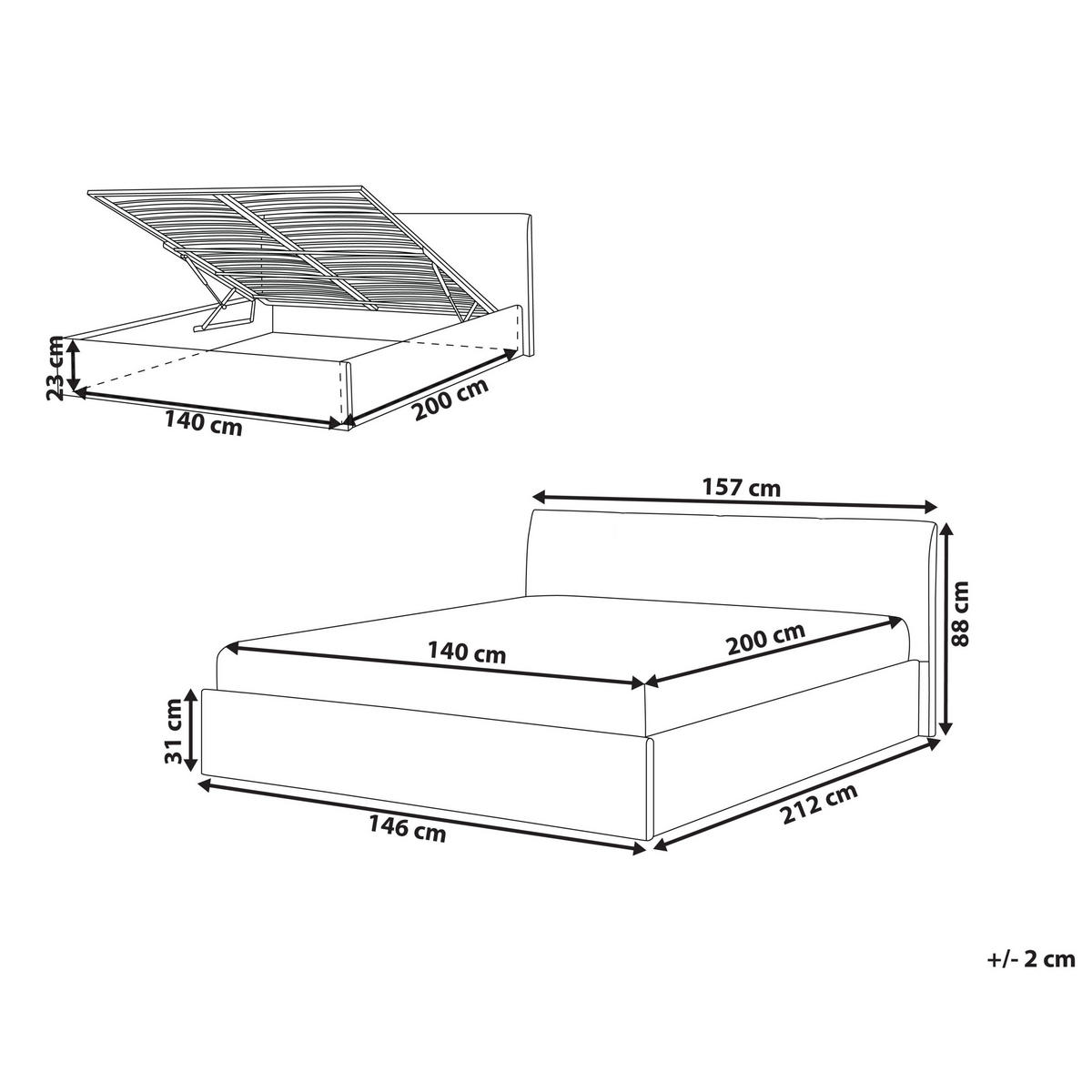 POSTELJA s prostorom za shranjevanje 140/200 bouclé kremasto bela Orbey - krem, tekstil (140/200cm) - Beliani