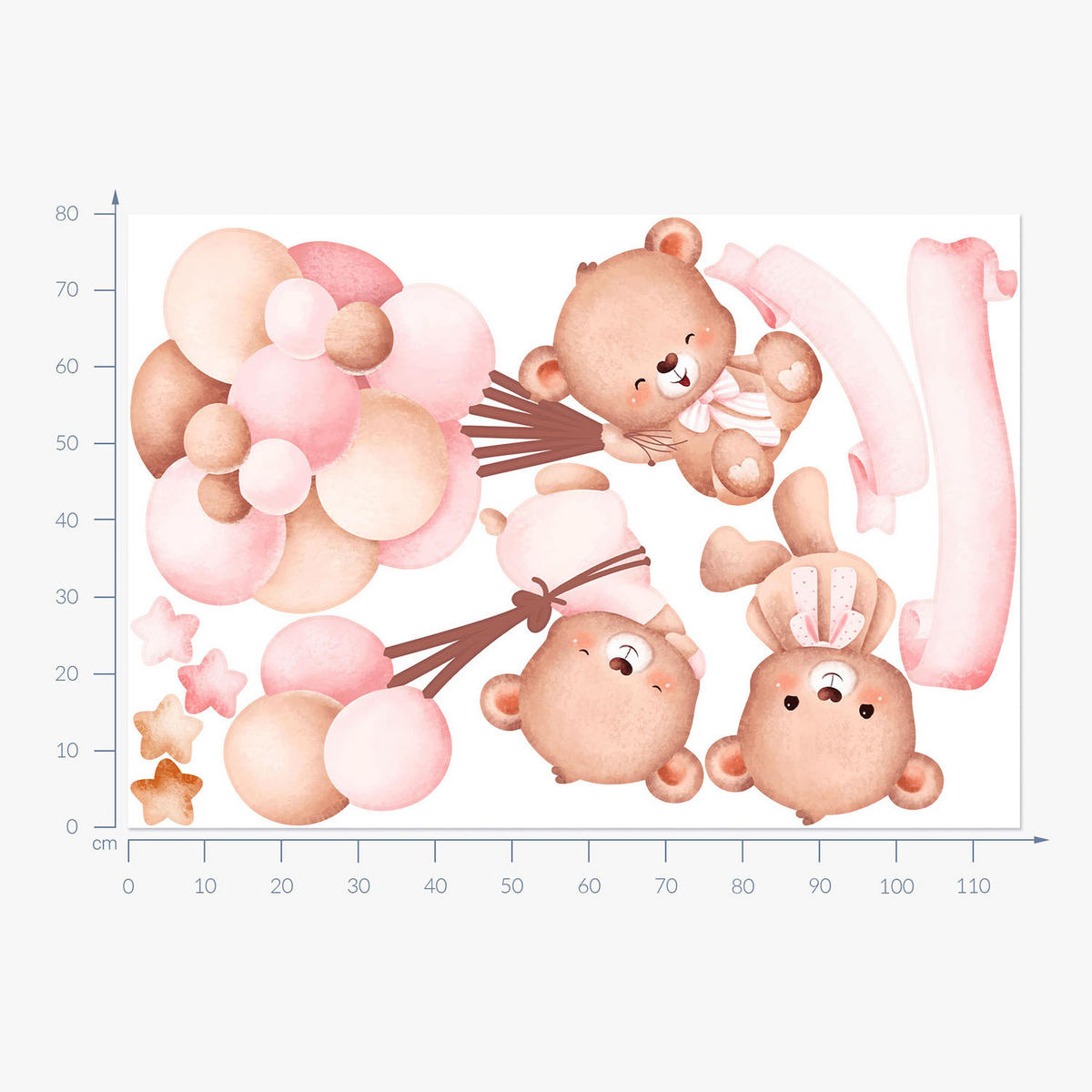 WANDAUFKLEBER 80x116cm - Teddybären und Luftballons - Multicolor, Kunststoff (80/116/0.1cm) - Wallfluent