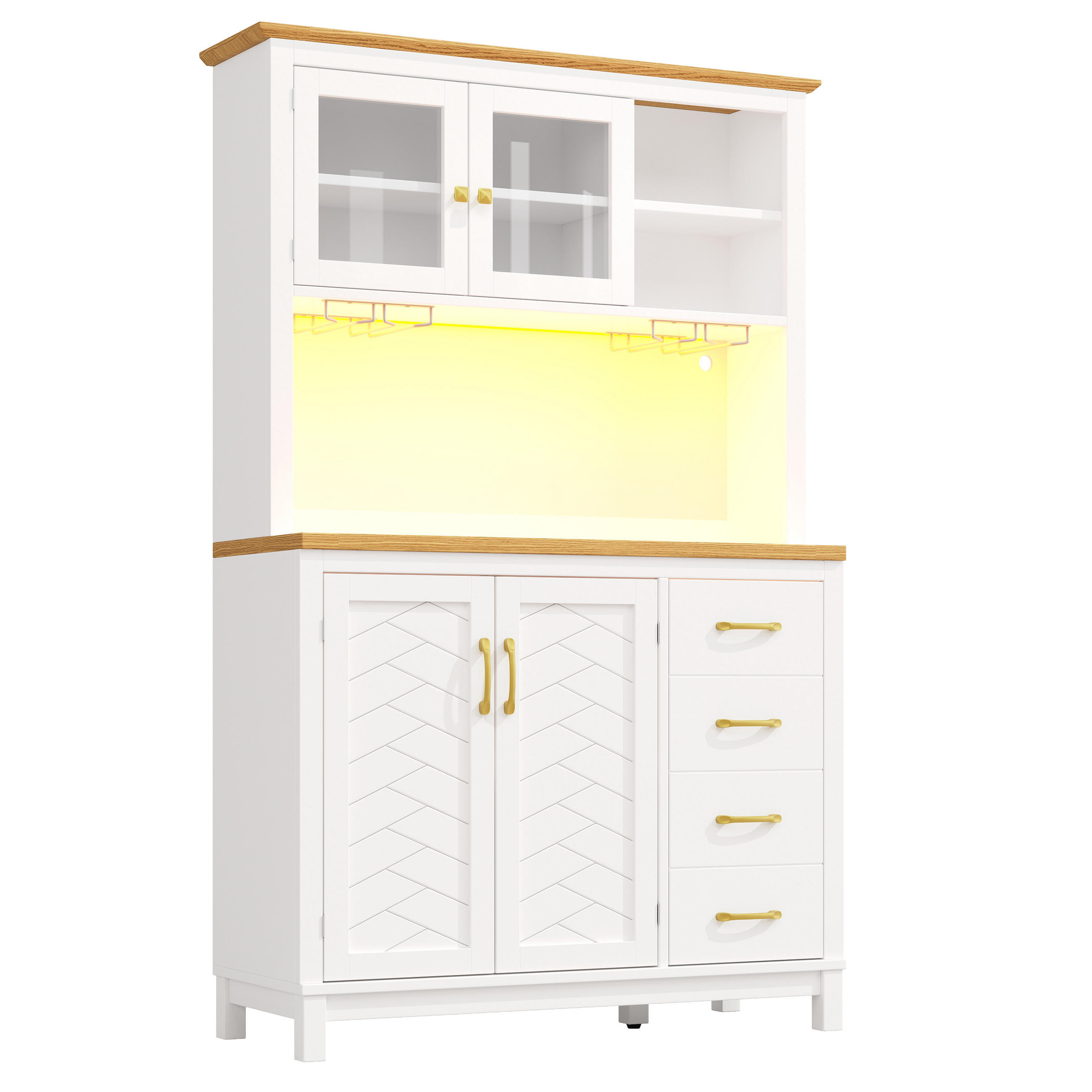 BUFFET DE-38433 105/40/180 cm mit LED-Beleuchtung und 4 Türen Weiß - Weiß, Holzwerkstoff (105.5/180/40cm) - ComfortXL