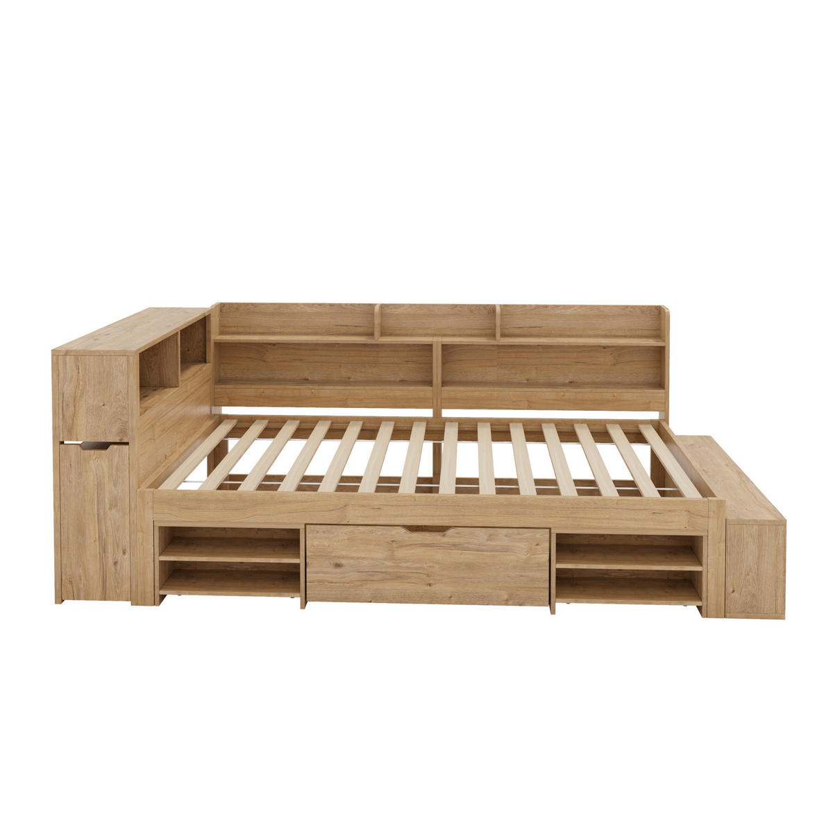 KINDEREINZELBETTEN aus Sperrholz 90x200 cm in Natur mit Stauraum - Naturfarben, Holzwerkstoff (90/200cm) - Modfu
