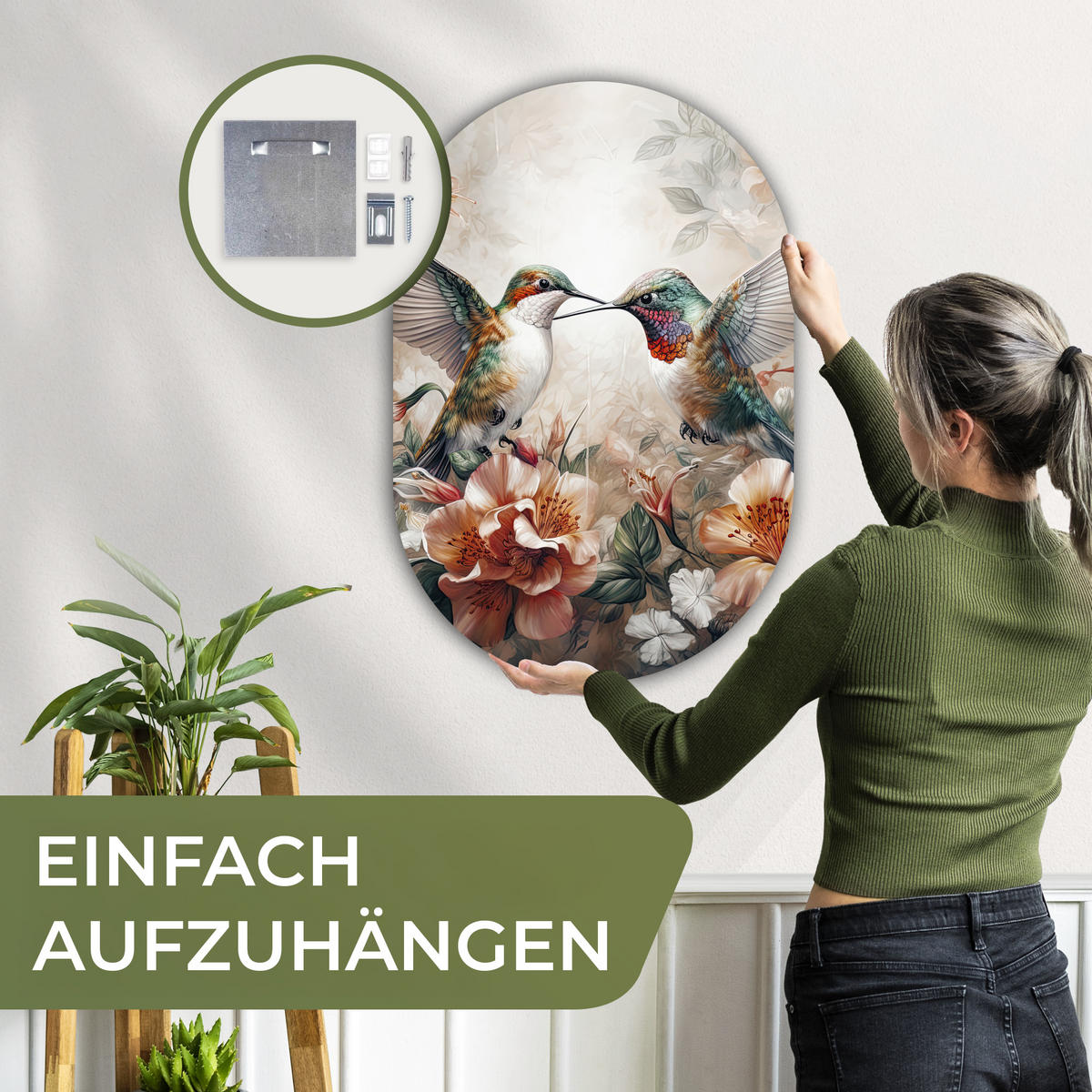 WANDBILD Kolibri - Vögel - Blumen - Natur 60x90 cm - Altrosa, Kunststoff (60/90cm) - MuchoWow