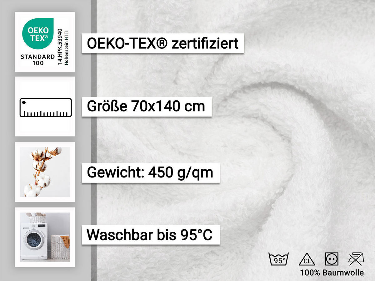 DUSCHTÜCHER, 5er-Set, 70x140 cm, 100% Baumwolle, Weiß - Weiß, Textil (70/140cm) - Zollner