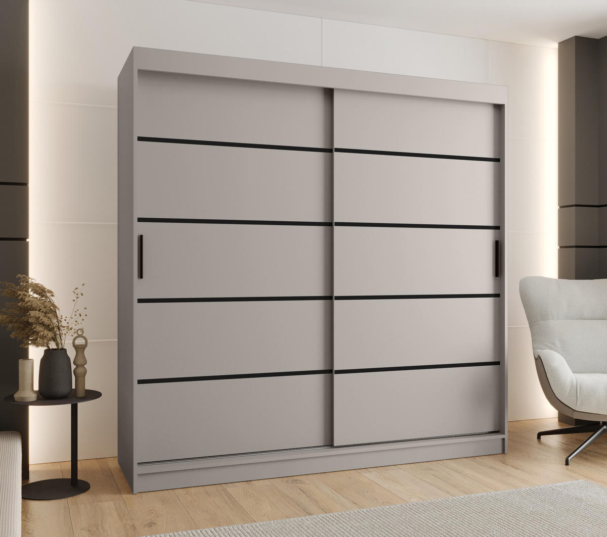 ŠATNÍ skříň s posuvnými dveřmi 200/200/62 2dveřová - černá/kašmírová, dřevo/plast (200/200/62cm)