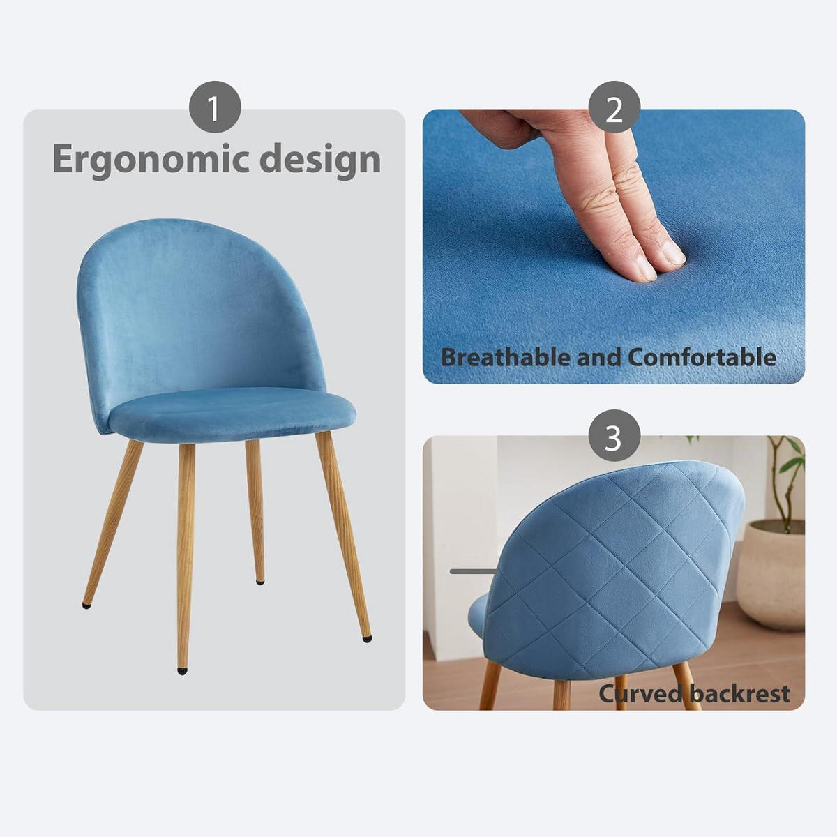 ESSZIMMERSTUHL 4er-Set Samt Blau mit Metallbeinen - Blau, Textil (43/80/47.5cm)