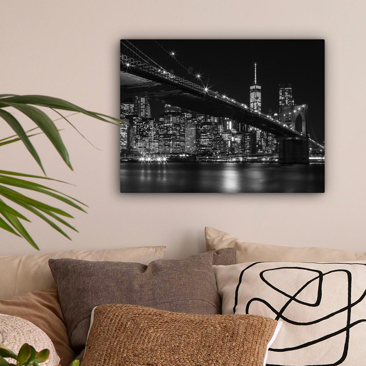 LEINWANDBILD New York - Brooklyn - Brücke 40x30 cm - Schwarz, Textil (40/30cm) - MuchoWow