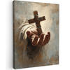LEINWANDBILD Abstrakt - Kreuz - Hand - Christentum Wandbild Wohnzimmer 60x80 cm - Hellbraun, Textil (60/80cm) - MuchoWow