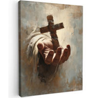 LEINWANDBILD Abstrakt - Kreuz - Hand - Christentum Wandbild Wohnzimmer 60x80 cm - Hellbraun, Textil (60/80cm) - MuchoWow