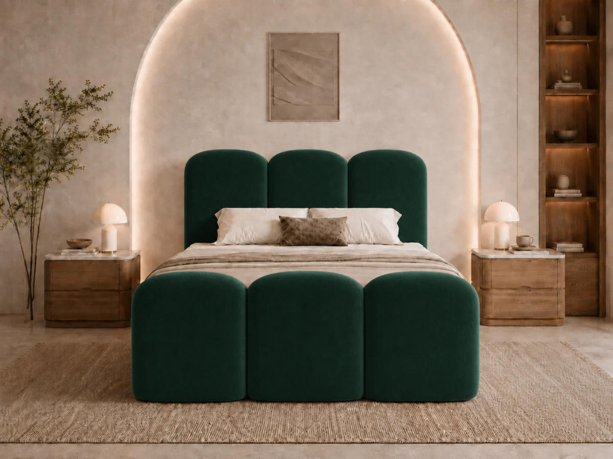 BOXBETT ROYAL 160x200 cm in Grün, Bettkasten, Topper, Velvet-Stoff - Grün, Holz/Textil (160/200cm) - EMLAR Home