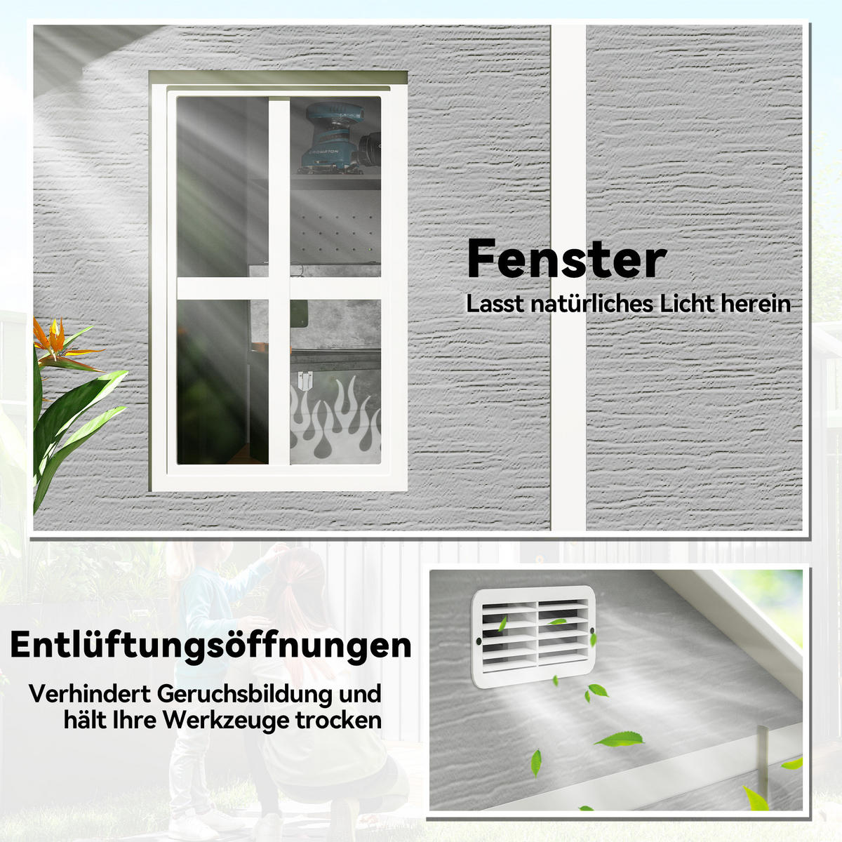 GARTENHAUS DE-08112 mit Fenster und verschließbarer Tür Grau - Grau, Kunststoff (181/220/181cm) - ComfortXL