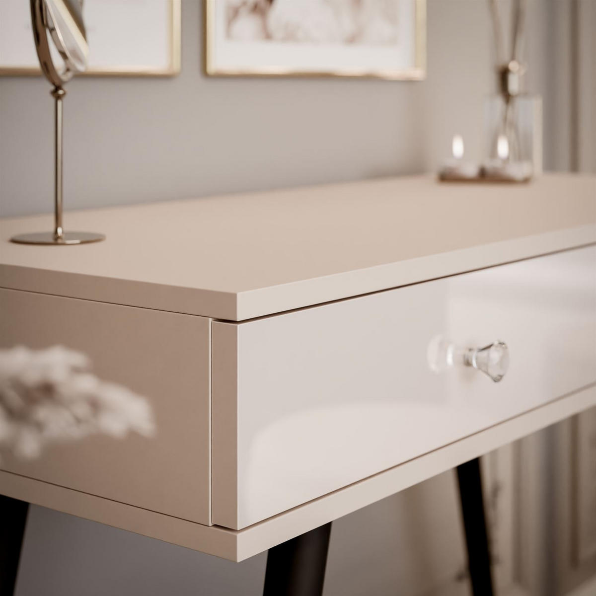 KONSOLE SIENNA KASCHMIR auf schrägen schwarzen Beinen - Beige, Holzwerkstoff (100/81/42cm) - Lookway