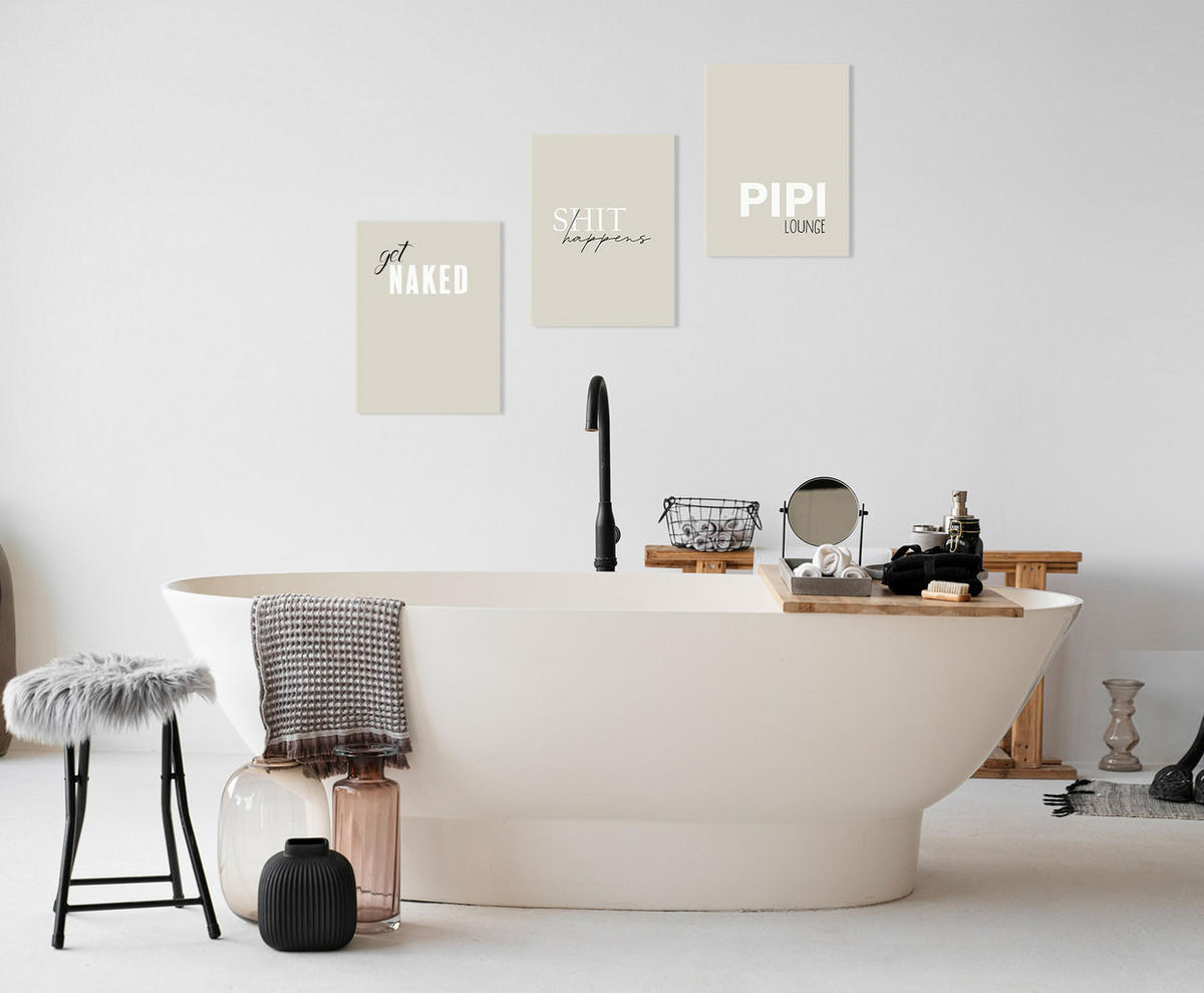 BILDERSET 3er-Set 30x40 cm Sprüche Badezimmer beige - Beige, Kunststoff (30/40cm) - artissimo