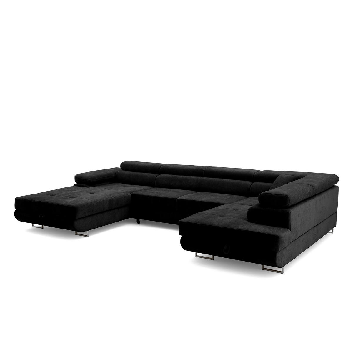 ECKSOFA U-Form WILD U Rechts mit Schlaffunktion 130x260 Chenille Schwarz - Silberfarben/Schwarz, Holz/Textil (203/90/350cm) - Muffo