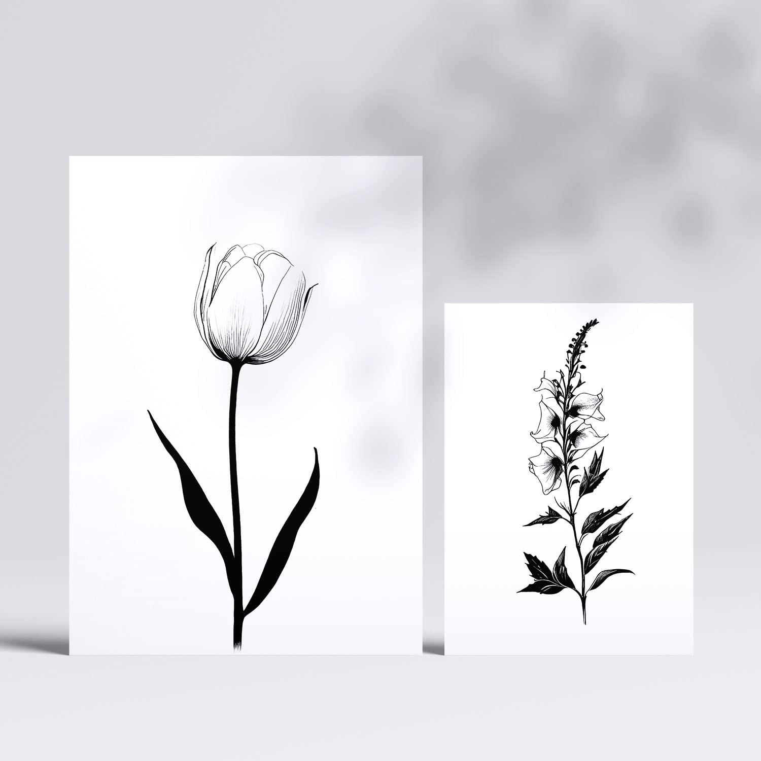 POSTER Set Mit 6 Kleine Blumen Blumenmotiven In Klassischem Schwarz Und Weiß A3 & A4 Rahmenlos - Klar, Papier (29/3cm) - Nacnic