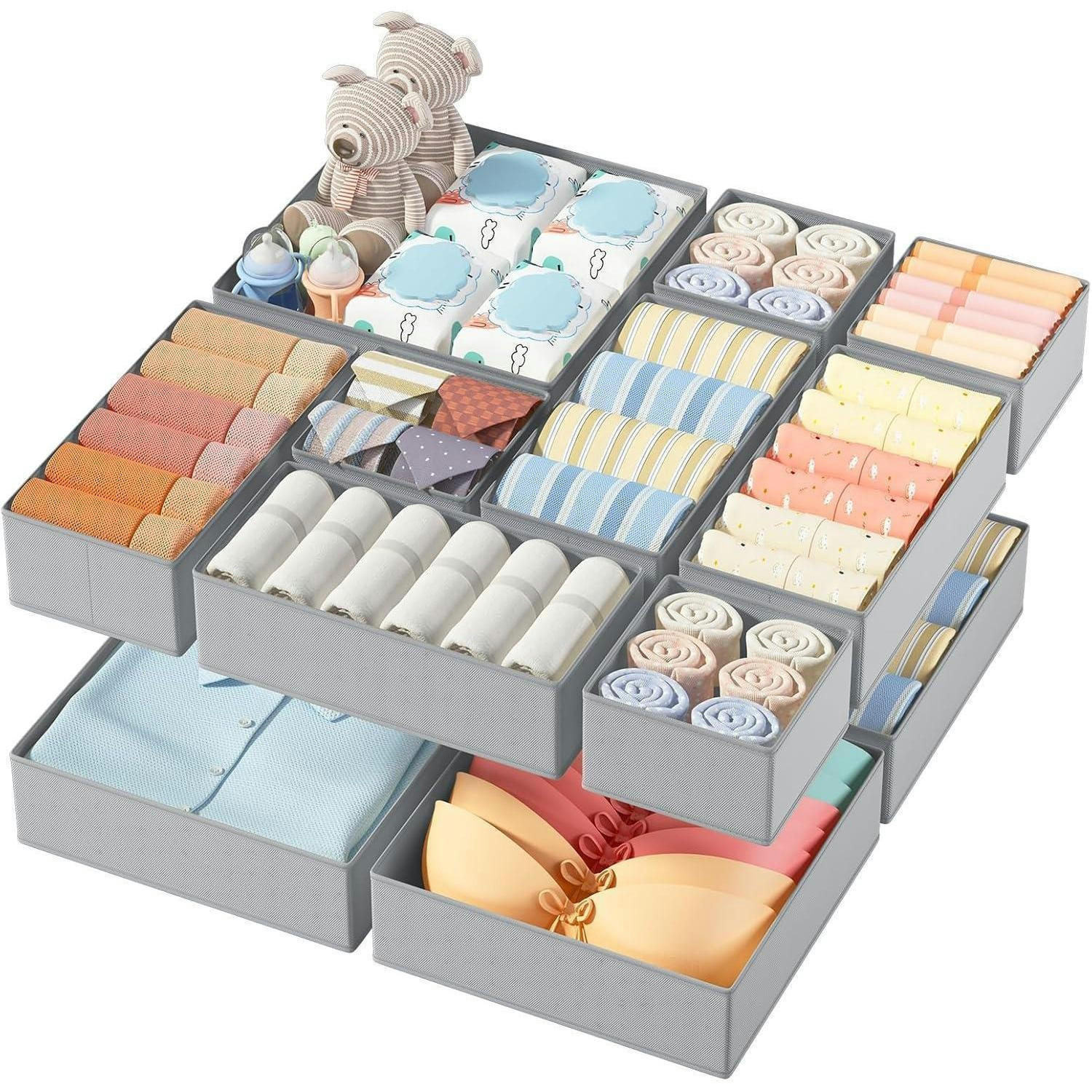 SCHUBLADEN Organizer 12-teiliges Set Grau - Grau, Textil (21/9/31cm)