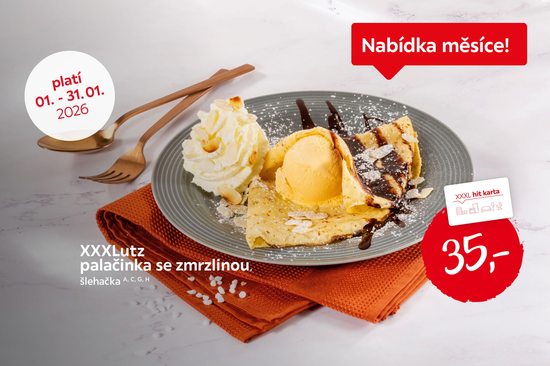 XXXLutz palačinka se zmrzlinou, šlehačka