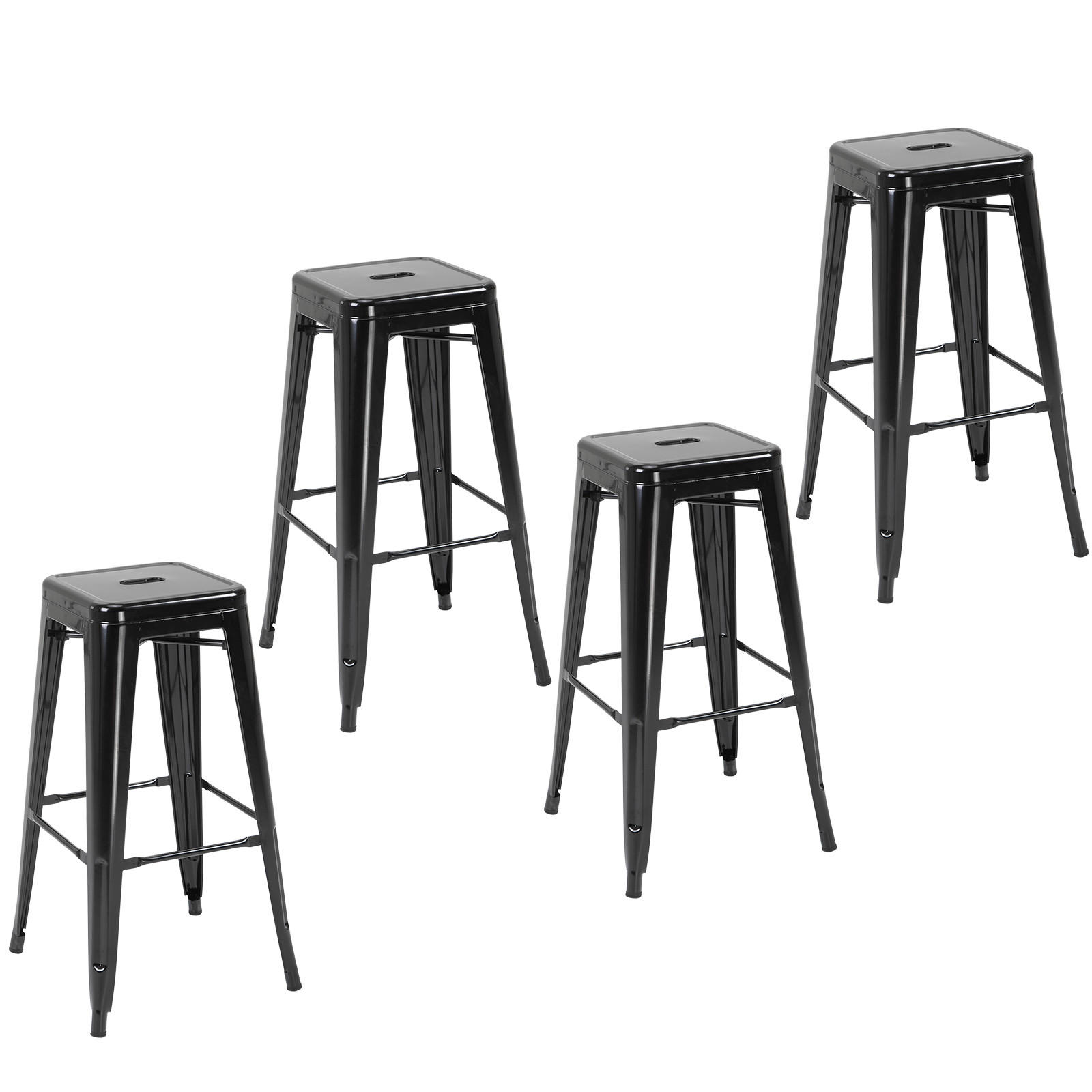 BARHOCKER 4er-Set DE-14690 industriell mit Fußstütze Schwarz - Schwarz, Metall (43/76/43cm) - ComfortXL