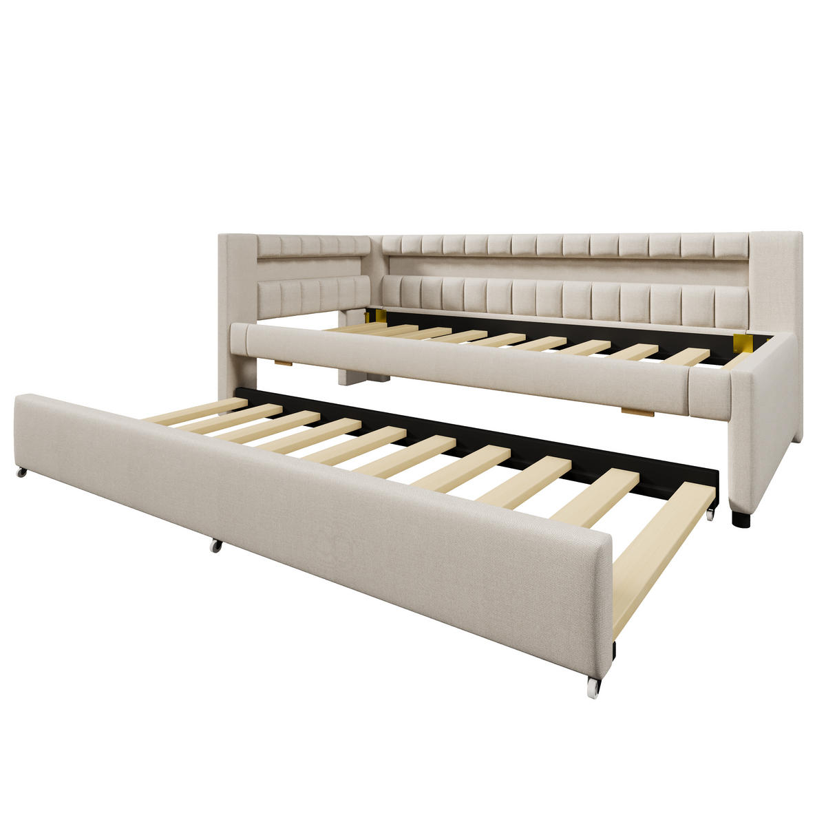 AUSZIEHBETT 90/200 cm DE-04931, mit LED in Beige - Beige, Holzwerkstoff (90/200cm) - ComfortXL