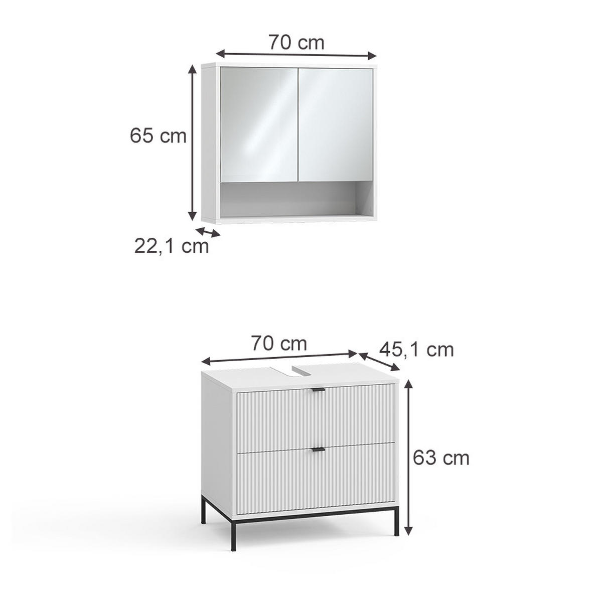 BADMÖBEL-SET Eliza Weiß 2 Teile - Weiß, Holzwerkstoff (70/63/45.1cm) - Vicco