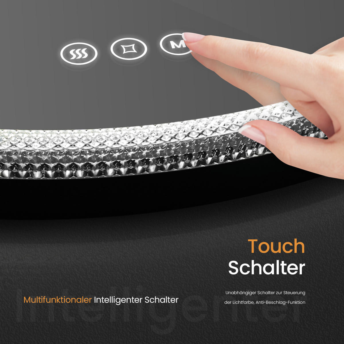BADSPIEGEL Runder mit Beleuchtung Schwarz ф60 cm - Schwarz, Glas (60/4.3/60cm) - EMKE