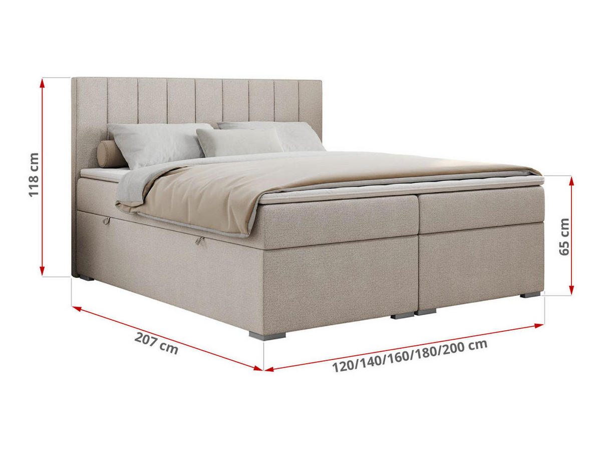 BOXBETT ALLY 120/200 Beige Struktur - H3 - Beige, Holz/Textil (120/200cm) - MKS