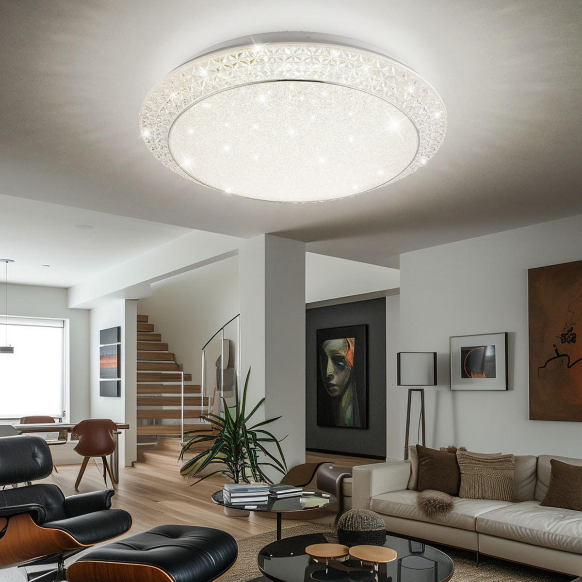 LED DECKENLEUCHTE Kristalloptik Weiß - Weiß, Metall (51/51/12cm) - Globo Lighting