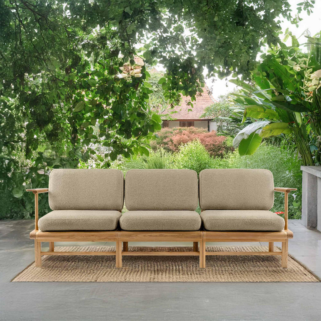 Thumbnail - Konsimo® Gartensofa, Beige, Holz, Textil, 230x74x80 cm, Loungemöbel, Gartensofas