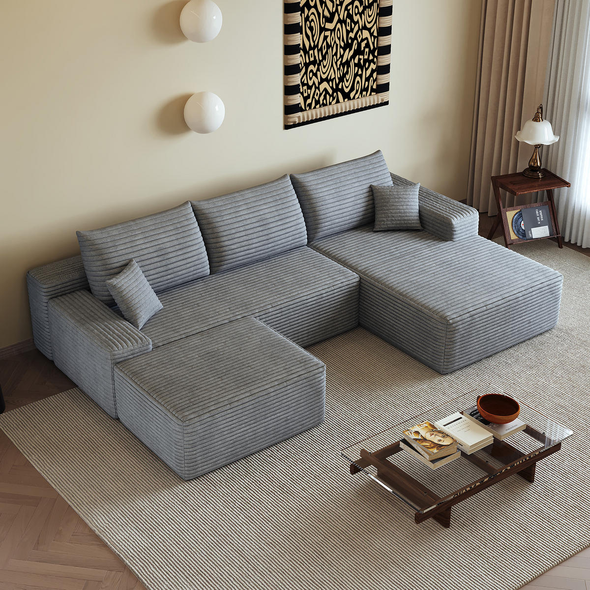 WOHNLANDSCHAFT DE-34857 U-Form 2-Sitzer Chaiselongue rechts Grau - Grau, Textil (175/83/270cm) - ComfortXL
