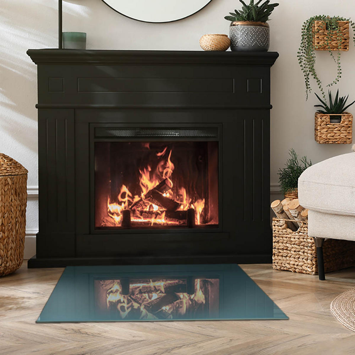 GLASPLATTE für Kamin 80x60 cm - Türkis, Glas (80/60/0.4cm) - TULUP