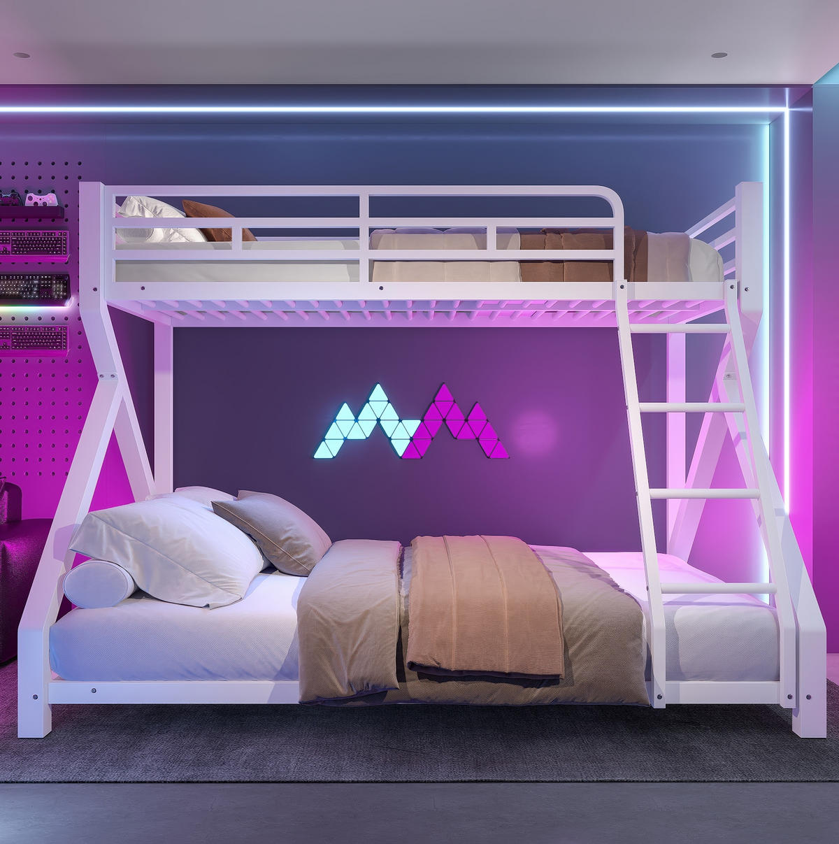 ETAGENBETT 90x200/140x200 cm in Weiß mit LED-Beleuchtung - Weiß, Metall (90/200cm) - IVMEU