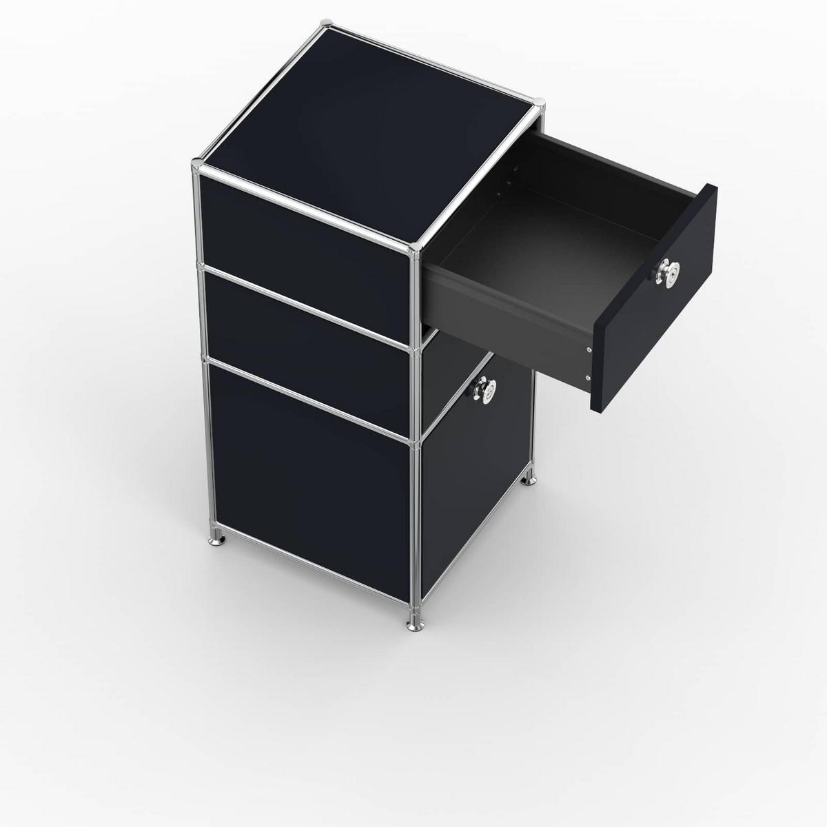 BÜRO-STANDCONTAINER, Metall, 40cm, 2 Schubladen + 1 Hängeregistratur, Graphitschwarz - Chromfarben/Silberfarben, Metall (40/82.4/39.7cm) - Versee