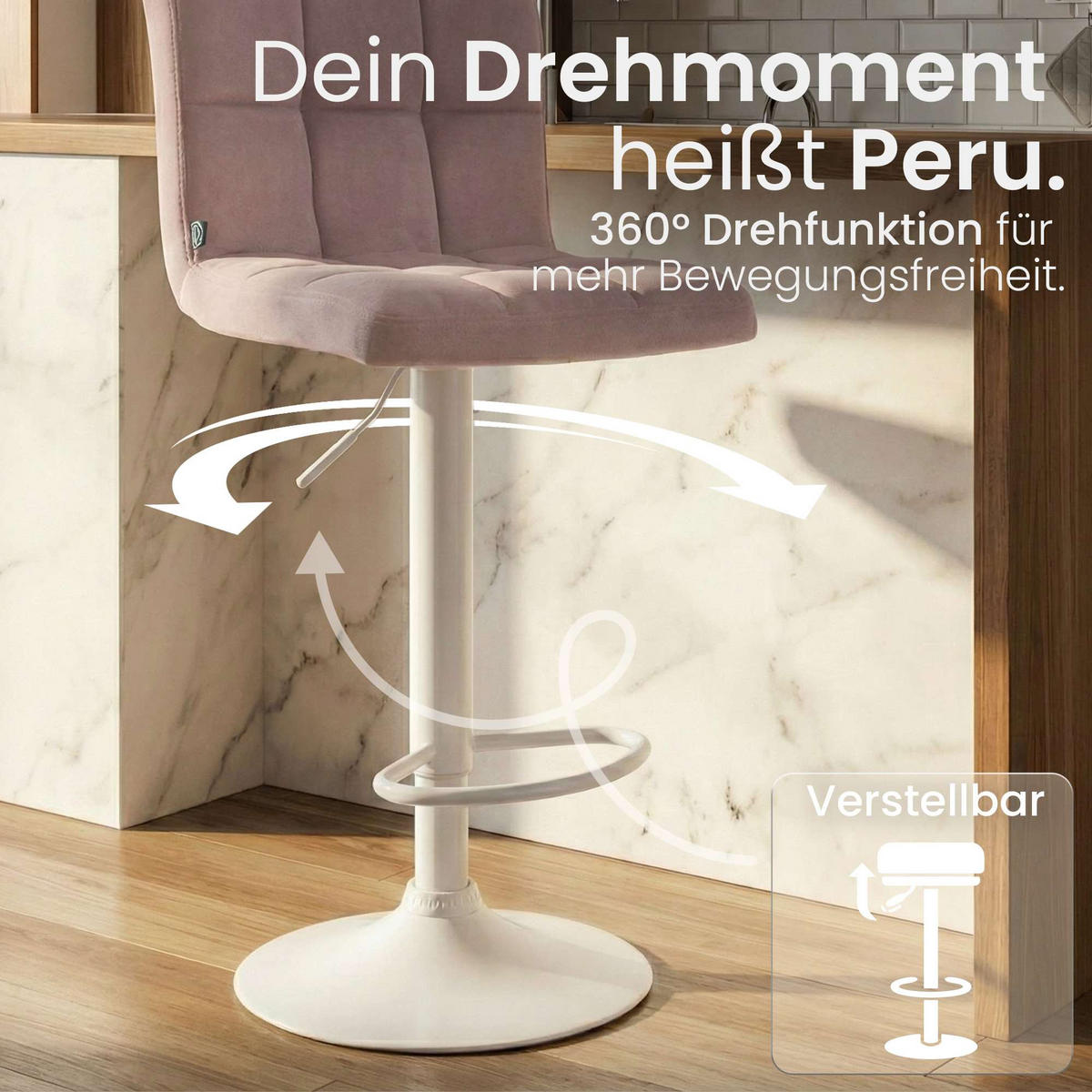 BARHOCKER Samt Rosa - Weiß/Rosa, Textil/Metall (46/94/47cm) - CLP