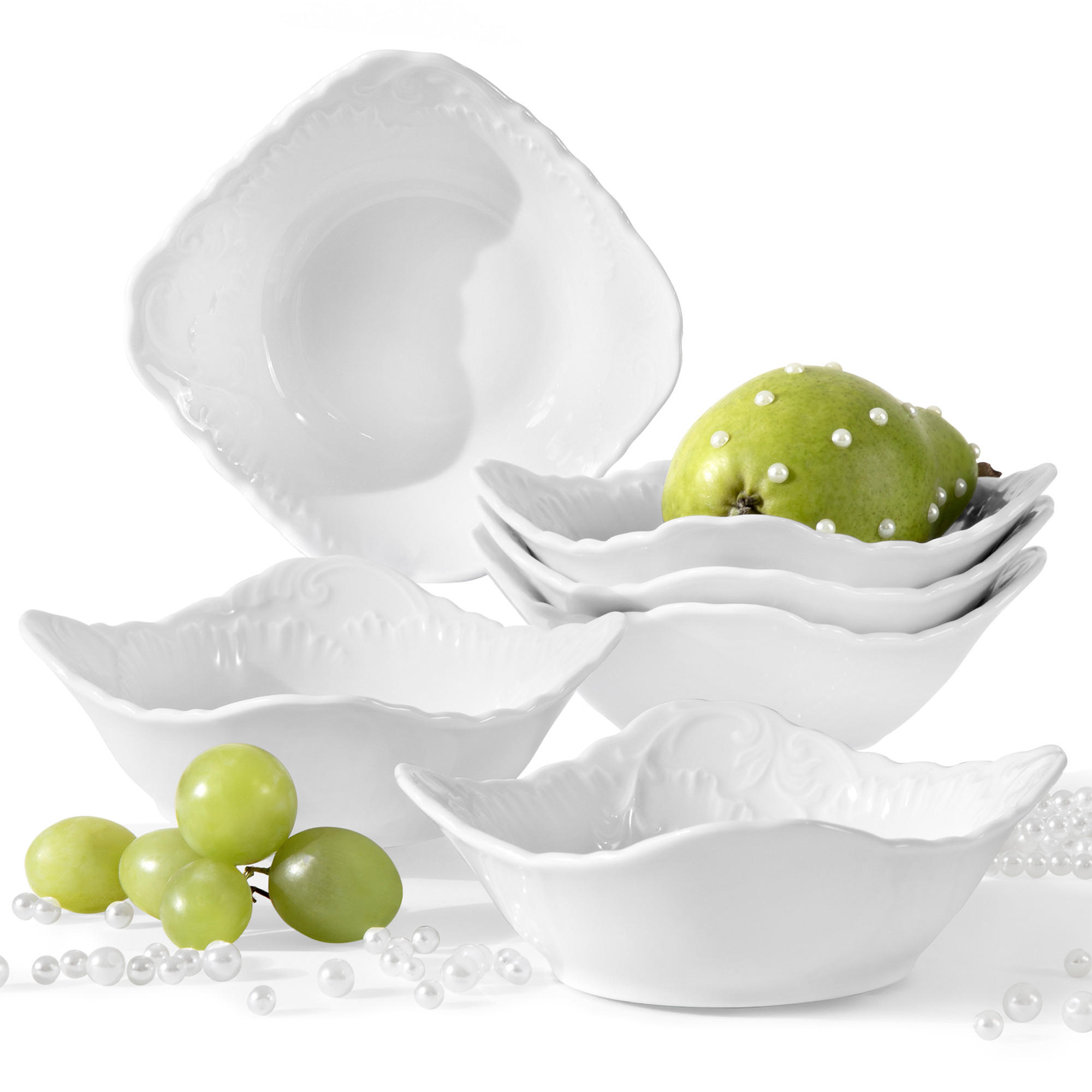 SALATSCHÜSSEL Cmielow Rococo 6-tlg - Weiß, Keramik (14cm) - KONSIMO®