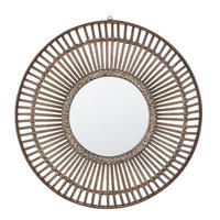 WANDSPIEGEL dunkler Holzfarbton Bambusholz 66 cm Blasito - Dunkelbraun, Holz (66/66/2cm) - Beliani
