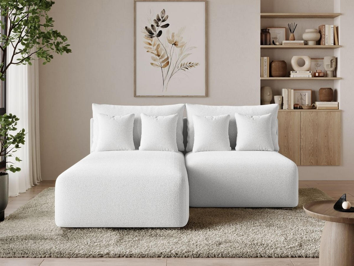 ECKSOFA Ronni Bouclé-Stoff Weiß Rechts - Weiß, Holz/Textil (206/190cm) - Graingold