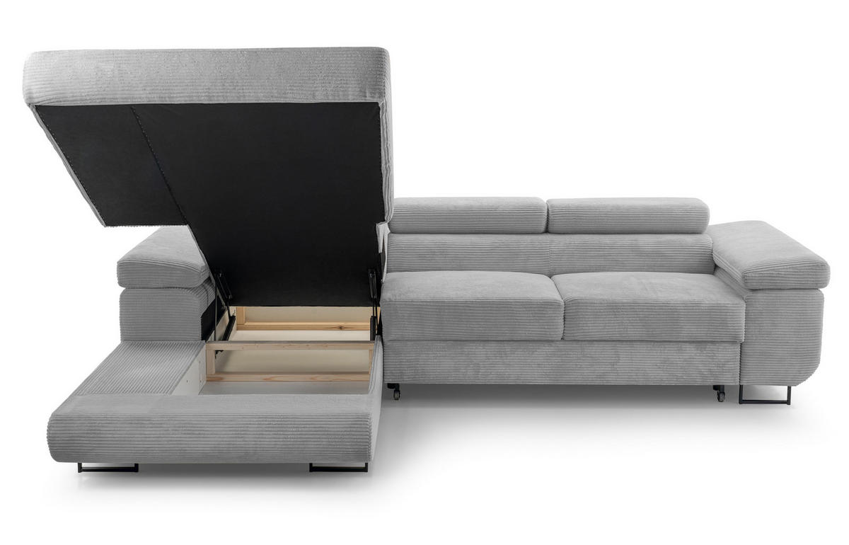 ECKSOFA L Form Arborio Hellgrau 280/203/90 cm Links mit Schlaffunktion - Hellgrau/Schwarz, Textil/Metall (203/280cm) - AX Living