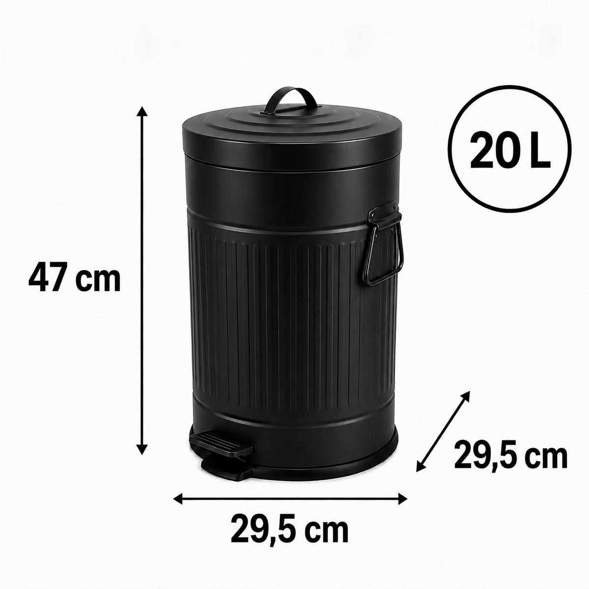 MÜLLEIMER Schwarz Tretpedal 20 l - Schwarz, Kunststoff/Metall (29.5/47/29.5cm) - Relaxdays