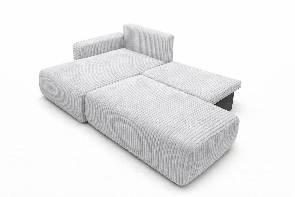 ECKSOFA Mit Schlaffunktion Und Bettkasten, Cordstoff Tilia, Grau, Links, OPEN XL - Grau, Holz (262/145cm) - Kaiser Möbel