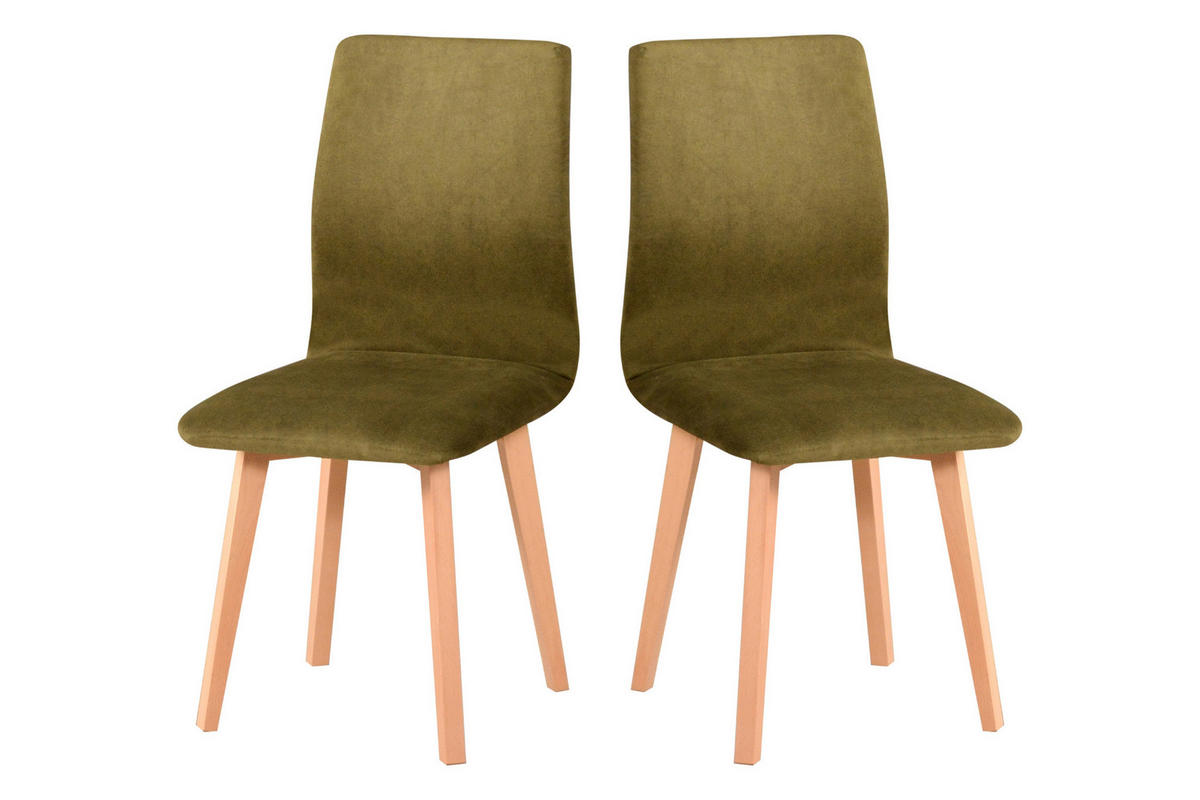 STUHL 2er Set LUNA 2, natür buche,zetta 297 - Beige/Grün, Holz (43/90/40cm) - Leaf Design
