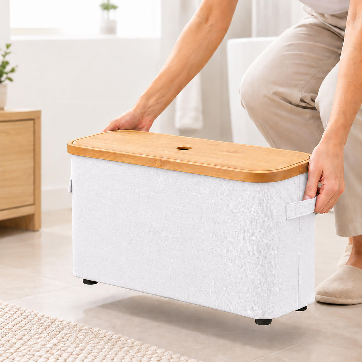 TOILETTENPAPIERBOX Weiß Bambus 12 Rollen - Weiß, Holz/Kunststoff (45/34.5/15cm) - Relaxdays