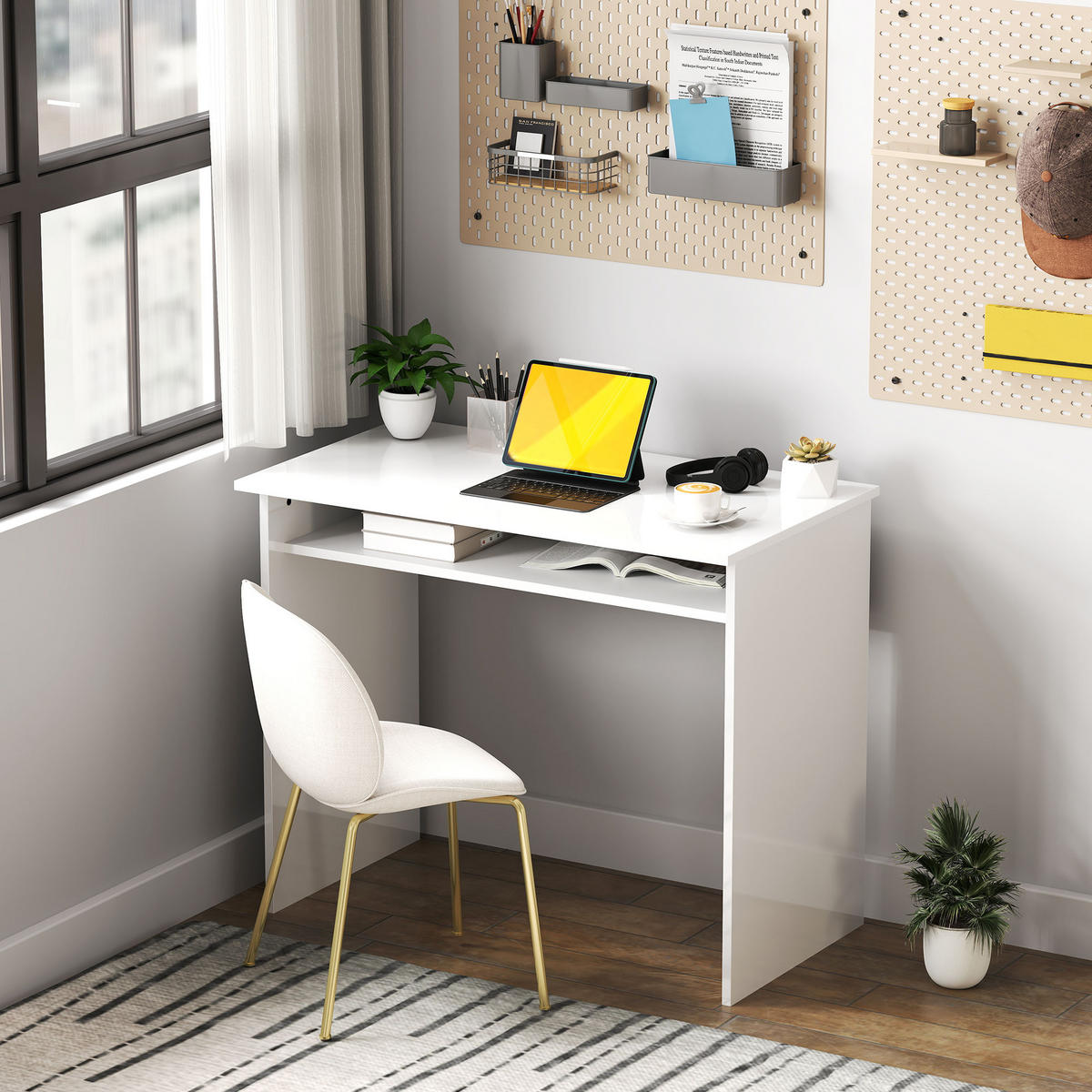 COMPUTERTISCH Weiß lackiert mit Ablagefach unter der Tischplatte 90/50/74 cm - Weiß Hochglanz, Holzwerkstoff (50/90/74cm) - PANGIVO