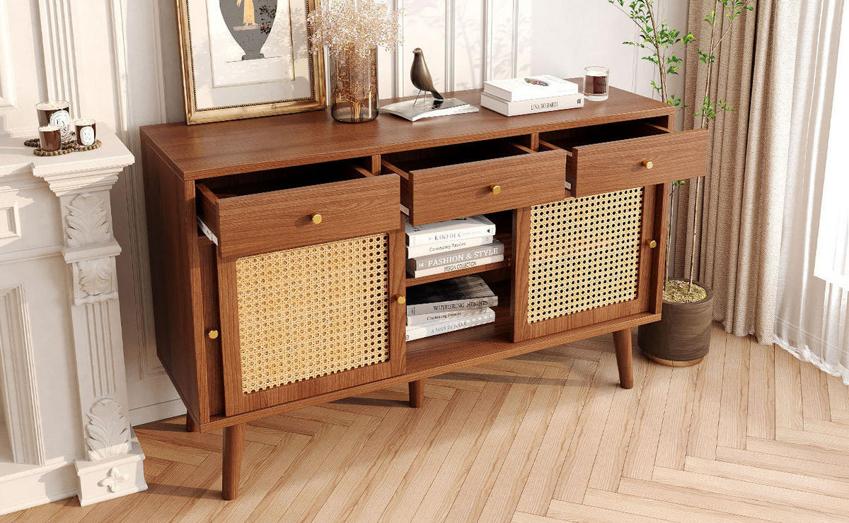 SIDEBOARD mit 3 Schubladen und 3 Türen 120 x 40 x 78 cm Walnut - Dunkelbraun, Holzwerkstoff (120/78/40cm) - Meubliv