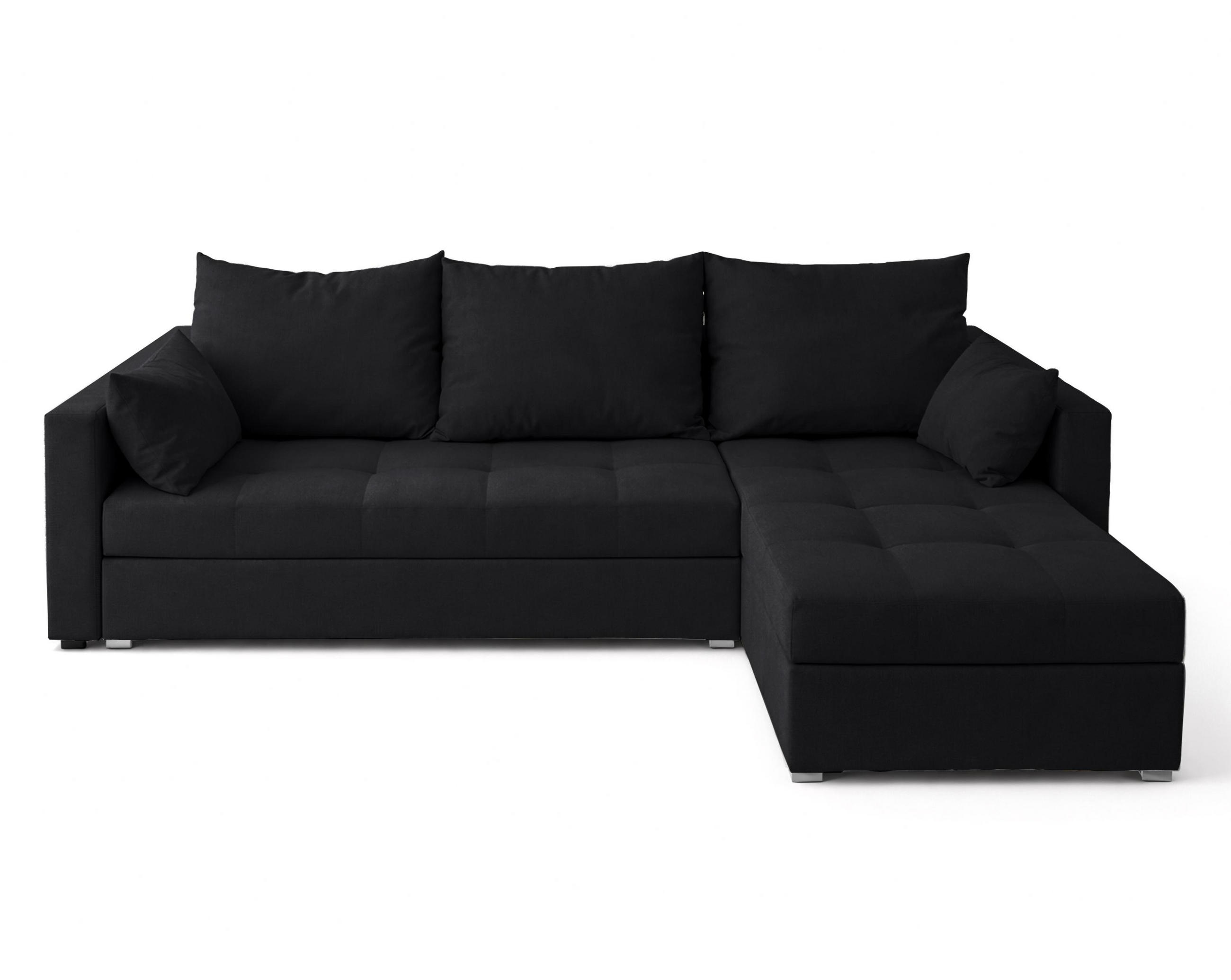 ECKSOFA Universelle L Form Elif Schwarz 220/140/85 cm stilvolle mit Schlaffunktion - Silberfarben/Schwarz, Kunststoff/Textil (220/140cm) - AX Living