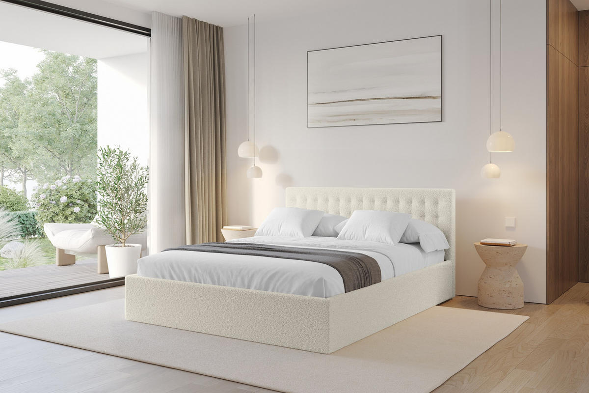 POLSTERBETT mit Bettkasten und Lattenrost, Boxbett ohne Matratze - PARI 180x200 Beige - Sandfarben, Holzwerkstoff/Textil (180/200cm) - ALTDECOR