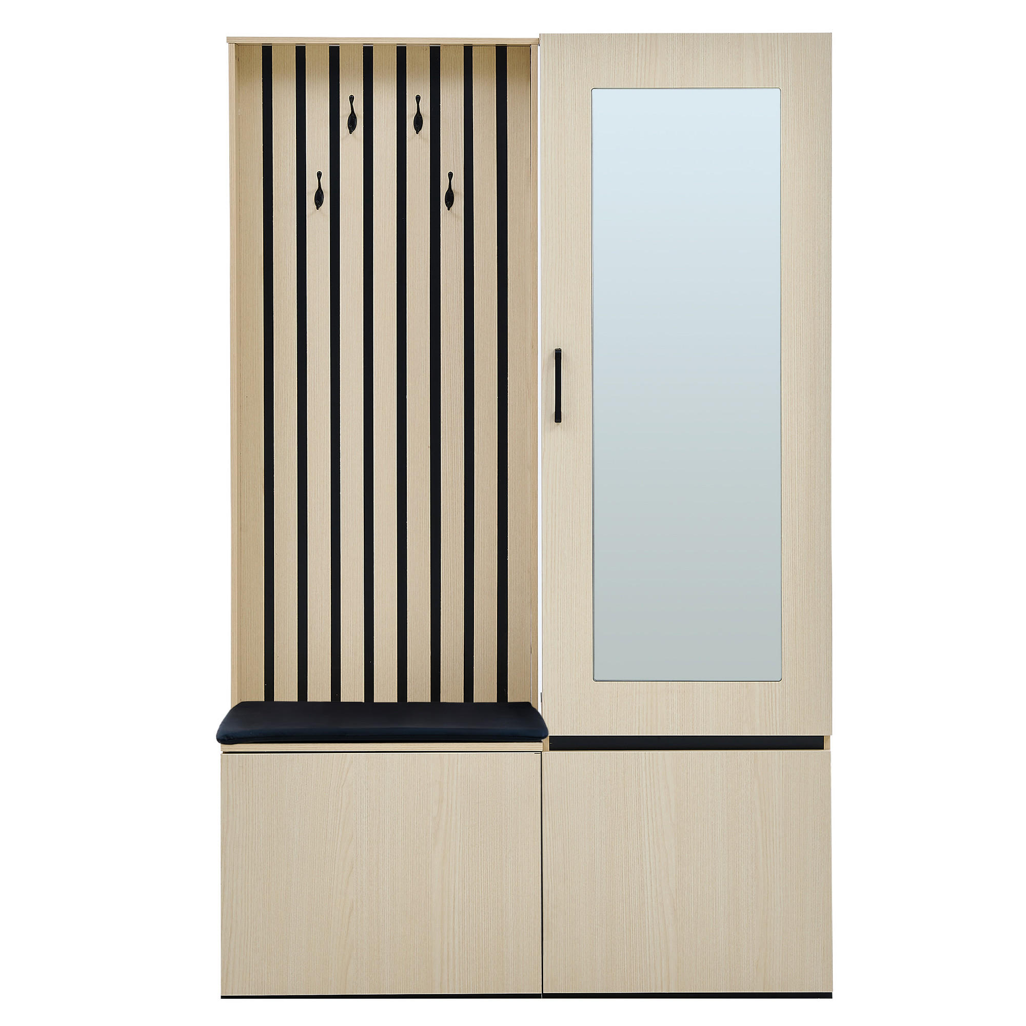 GARDEROBE-SET Spiegel Sitzbank Schuhablage Kleiderstange 4 Haken - Naturfarben, Holzwerkstoff (595/179.5/345cm) - FLIEKS