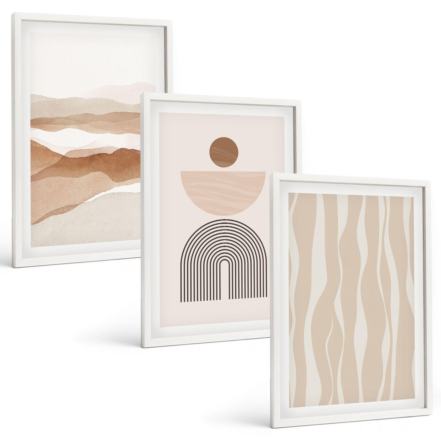 BILDER SET 3er Set - 40x60 cm Weißer Rahmen - Abstrakte Landschafts- und Naturgeometrie - Weiß, Kunststoff (40/60cm) - TULUP