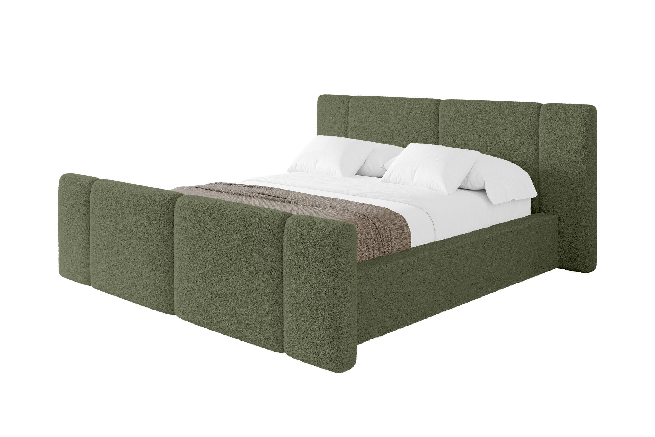POLSTERBETT mit Bettkasten, Fußteil und Lattenrost, Bett mit Matratze H3/H4 - RIVO-Z 140x200 Grün - Olivgrün, Holzwerkstoff/Textil (140/200cm) - ALTDECOR