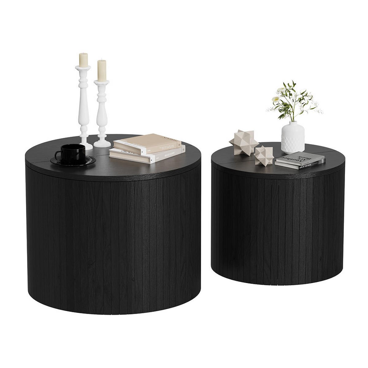 COUCHTISCH-SET Tavilo Eiche/Schwarz 48 x 48 cm 2 Teile - Schwarz/Braun, Holzwerkstoff (48/48/38cm) - Vicco