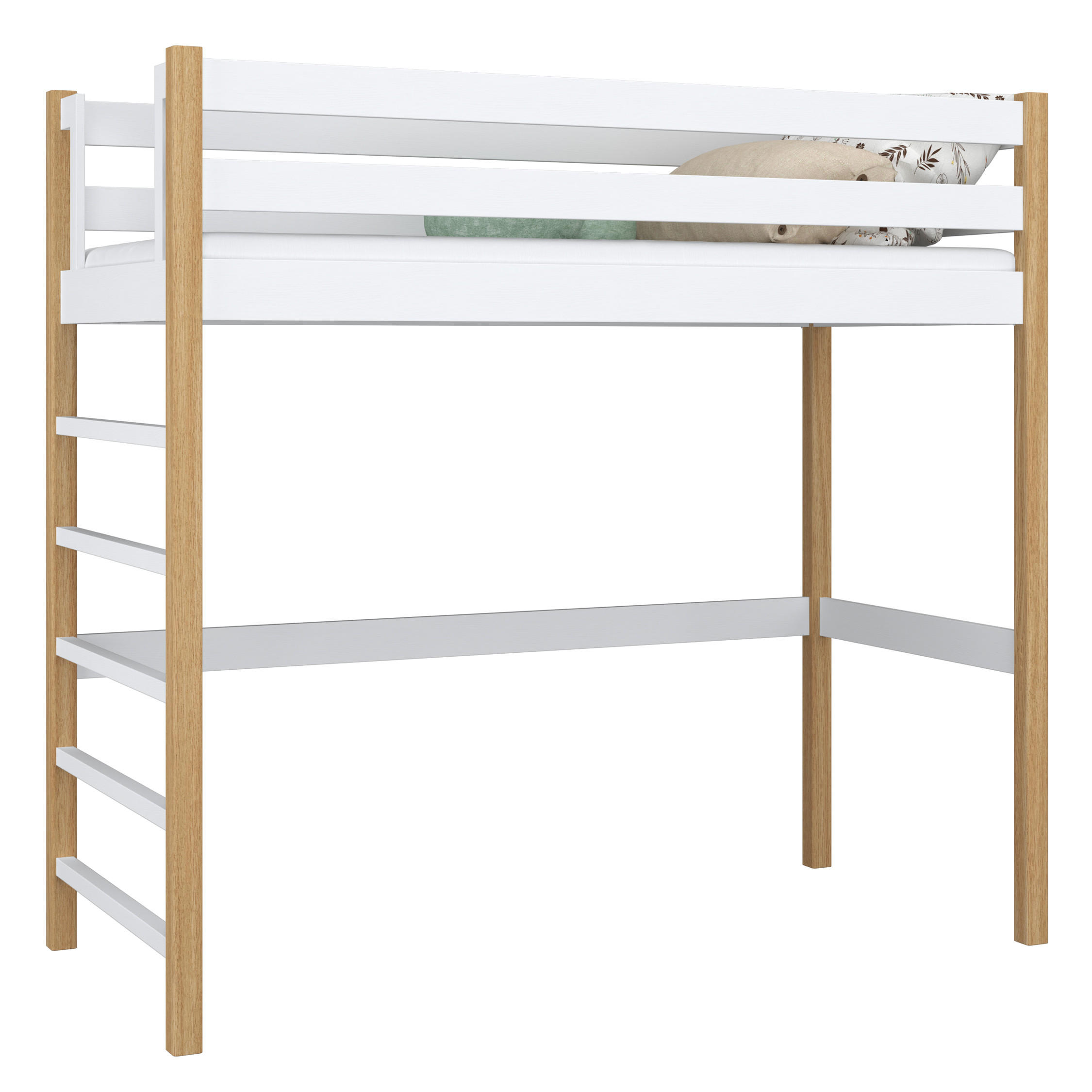 N-Wood Hochbett Eiche Artisan, Weiß 100x190 cm