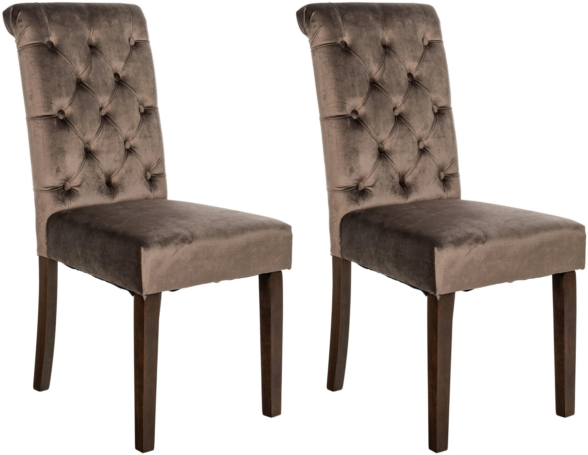 STUHL 2er Set Samt braun - Walnussfarben/Braun, Holz/Textil (45/98/63cm) - CLP